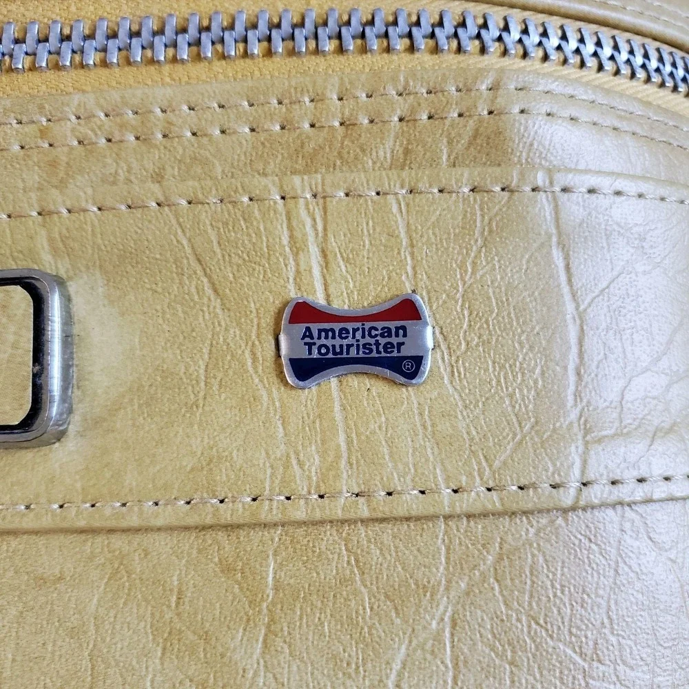 Vintage American Tourister Yellow Vinyl 2 Piece Soft Luggage Set Suitcases 1970s